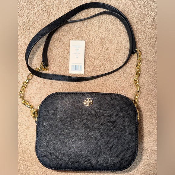 Tory Burch Handbags - Tory Burch Emerson Round Crossbody Black Saffiano Gold Chain with tag